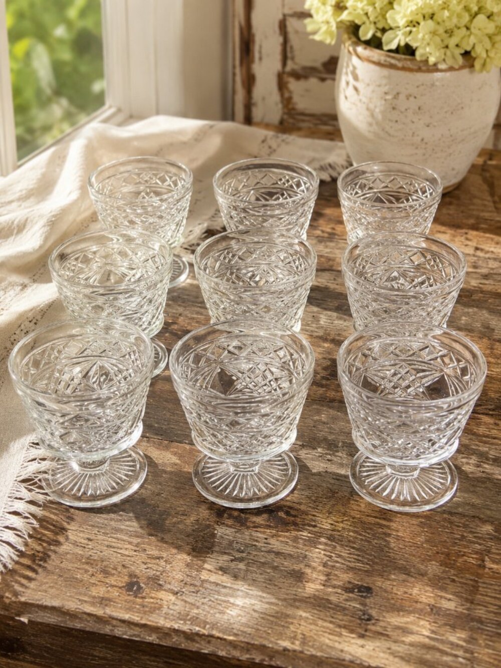 Set of 9 VTG Hazel Atlas Gothic Glass Big Top Peanut Butter Sherbet Cup Goblet